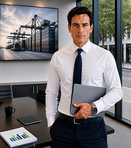 Berater von MPoweredHub im modernen Büro mit CRM-Dashboard und Industriebezug für digitale Transformation, No-/Low-Code, CRM und Prozessautomatisierung.