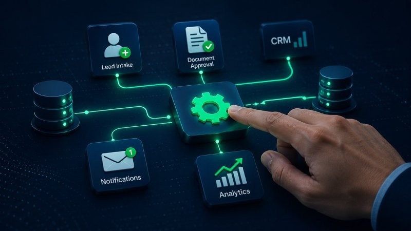 Digitaler Prozessfluss mit automatisierten Freigaben und CRM-Schritten