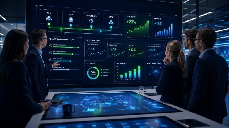 Roadmap für digitale Transformation von Strategie über Prozesse bis Technologie und Menschen